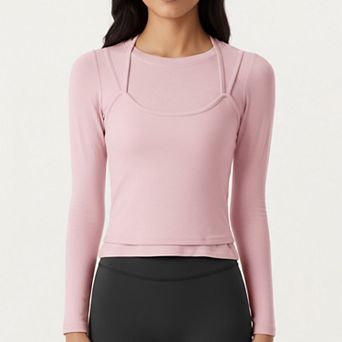 Women's Long Sleeve Active Top with Layered Strap Detail Slim Contoured Fit