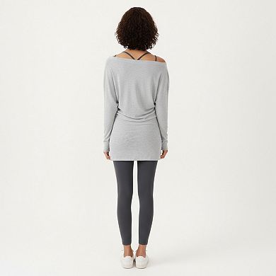 Women's Off Shoulder Long Sleeve Top with Soft Stretch Fabric Relaxed Draped Fit