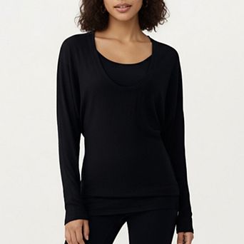 Women's Off Shoulder Long Sleeve Top with Soft Stretch Fabric Relaxed Draped Fit