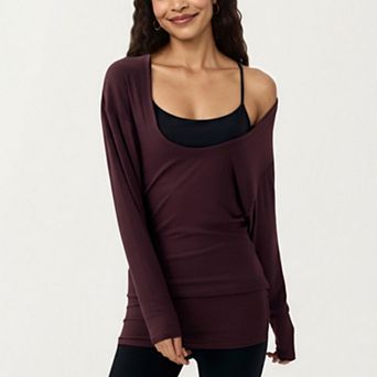 Women's Off Shoulder Long Sleeve Top with Soft Stretch Fabric Relaxed Draped Fit