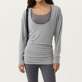 Women's Off Shoulder Long Sleeve Top with Soft Stretch Fabric Relaxed Draped Fit