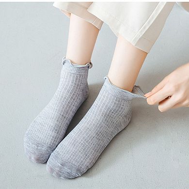 Women's 5-Pack Ribbed Ankle Socks with Ruffle Lettuce Trim Soft Stretch Cotton Cute Everyday Style