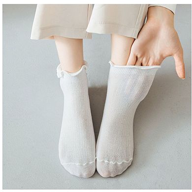 Women's 5-Pack Ribbed Ankle Socks with Ruffle Lettuce Trim Soft Stretch Cotton Cute Everyday Style