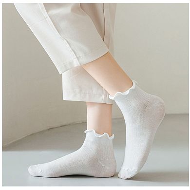 Women's 5-Pack Ribbed Ankle Socks with Ruffle Lettuce Trim Soft Stretch Cotton Cute Everyday Style