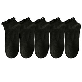 Women's 5-Pack Ribbed Ankle Socks with Ruffle Lettuce Trim Soft Stretch Cotton Cute Everyday Style