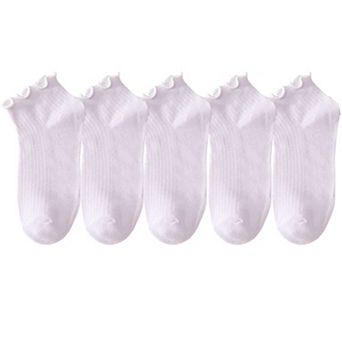 Women's 5-Pack Ribbed Ankle Socks with Ruffle Lettuce Trim Soft Stretch Cotton Cute Everyday Style