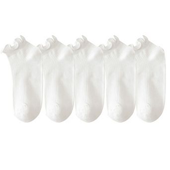Women's 5-Pack Ribbed Ankle Socks with Ruffle Lettuce Trim Soft Stretch Cotton Cute Everyday Style