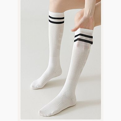 2-Pair Knee-High Athletic Compression Socks with Breathable Mesh and Stripe Design