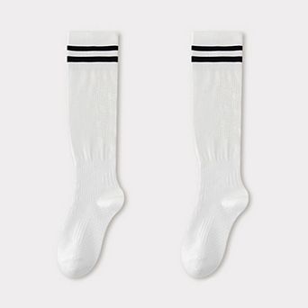 2-Pair Knee-High Athletic Compression Socks with Breathable Mesh and Stripe Design
