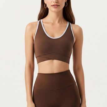 Women's Stretch Sports Bra with Scoop Neckline Contrast Trim
