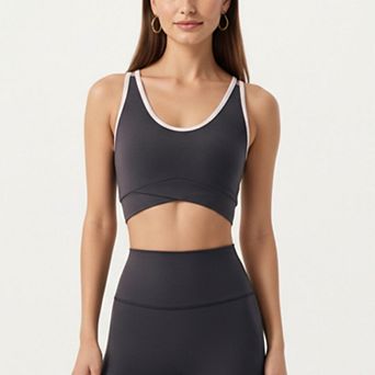 Women's Stretch Sports Bra with Scoop Neckline Contrast Trim