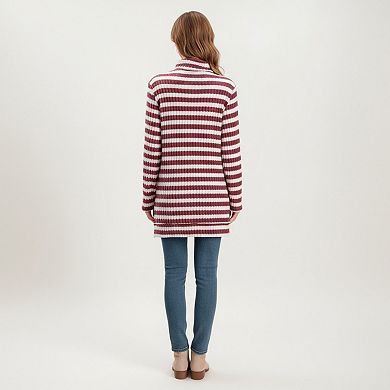 Women's Ribbed Turtleneck Pullover Top with Soft Textured Striped Knit Long Sleeves