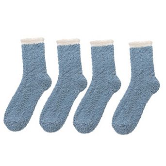4-Pair Plush Cozy Fuzzy Socks with Contrast Cuffs for Winter Indoor Warmth