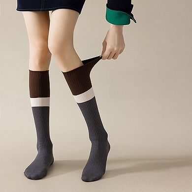 2-Pair Colorblock Knee-High Ribbed Socks with Stretch Fit Design