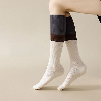 2-Pair Colorblock Knee-High Ribbed Socks with Stretch Fit Design