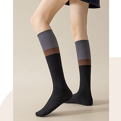 2-Pair Colorblock Knee-High Ribbed Socks with Stretch Fit Design
