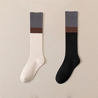 2-Pair Colorblock Knee-High Ribbed Socks with Stretch Fit Design