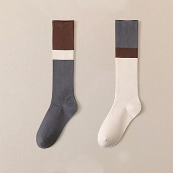 2-Pair Colorblock Knee-High Ribbed Socks with Stretch Fit Design