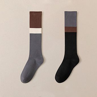 2-Pair Colorblock Knee-High Ribbed Socks with Stretch Fit Design