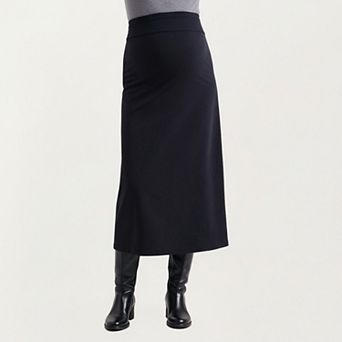 Women's Maternity High Waist Stretch Knit Midi Skirt with Smooth Flattering Soft Draped Silhouette