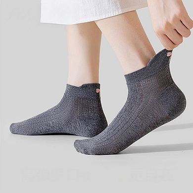 Women's 3-Pack Cotton Ankle Socks with Bow Knit Pattern Soft Breathable Low-Cut Design