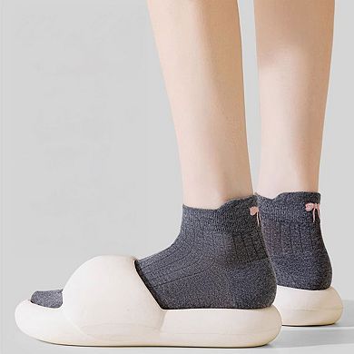 Women's 3-Pack Cotton Ankle Socks with Bow Knit Pattern Soft Breathable Low-Cut Design