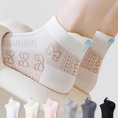 Women's 3-Pack Cotton Ankle Socks with Bow Knit Pattern Soft Breathable Low-Cut Design