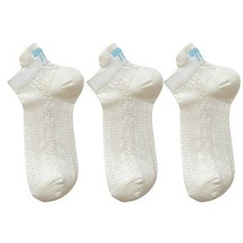 Women's 3-Pack Cotton Ankle Socks with Bow Knit Pattern Soft Breathable Low-Cut Design