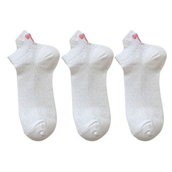 Women's 3-Pack Cotton Ankle Socks with Bow Knit Pattern Soft Breathable Low-Cut Design