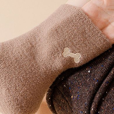 Women's 3-Pair Fuzzy Crew Sock Set with Cute Embroidery