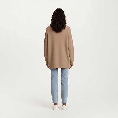 Women's Oversized Rib Knit Button Front Cardigan with Relaxed Drop-Shoulder Silhouette