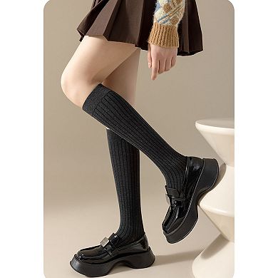 Women's 3-Pack Ribbed Knee High Compression Socks Seamless Toe Slim Fit Design