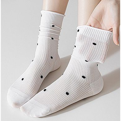 4-Pair Lightweight Mesh Polka Dot Crew Socks with High-Stretch Cuffs