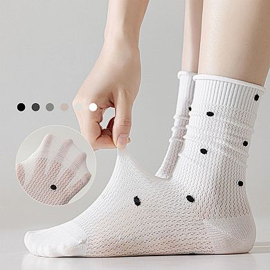 4-Pair Lightweight Mesh Polka Dot Crew Socks with High-Stretch Cuffs