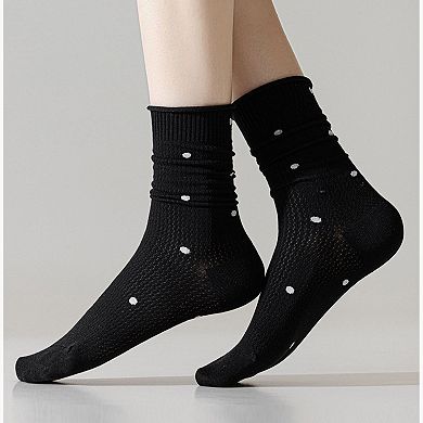 4-Pair Lightweight Mesh Polka Dot Crew Socks with High-Stretch Cuffs