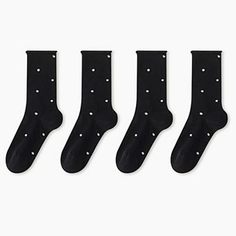 4-Pair Lightweight Mesh Polka Dot Crew Socks with High-Stretch Cuffs