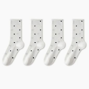 4-Pair Lightweight Mesh Polka Dot Crew Socks with High-Stretch Cuffs
