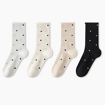 4-Pair Lightweight Mesh Polka Dot Crew Socks with High-Stretch Cuffs