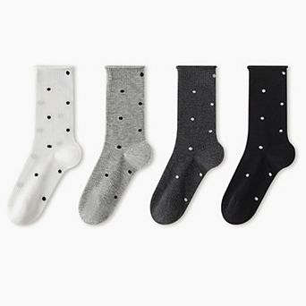 4-Pair Lightweight Mesh Polka Dot Crew Socks with High-Stretch Cuffs