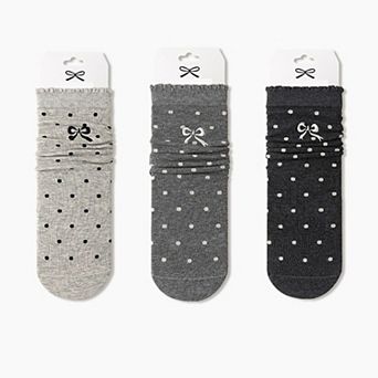 3-Pair Soft Polka Dot Socks with Bow Embroidery and Ruffled Cuff Design