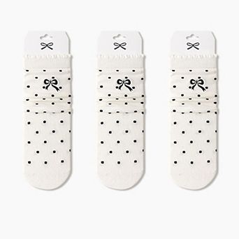 3-Pair Soft Polka Dot Socks with Bow Embroidery and Ruffled Cuff Design