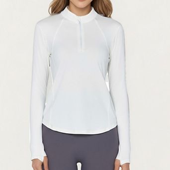 Women's Long Sleeve Active Top with High Neck Half Zip Front Smooth Stretch Fabric
