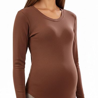 Women's Maternity Long Sleeve Knit Top with Soft Seamless Fit and Gentle Belly-Shaping Silhouette