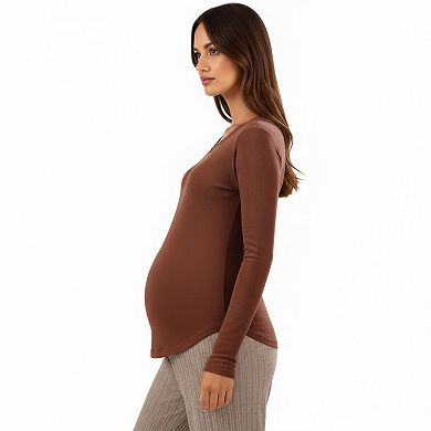 Women's Maternity Long Sleeve Knit Top with Soft Seamless Fit and Gentle Belly-Shaping Silhouette