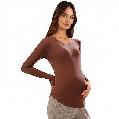 Women's Maternity Long Sleeve Knit Top with Soft Seamless Fit and Gentle Belly-Shaping Silhouette