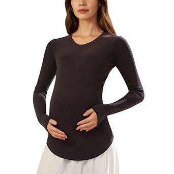Women's Maternity Long Sleeve Knit Top with Soft Seamless Fit and Gentle Belly-Shaping Silhouette