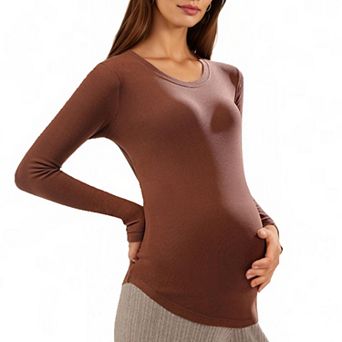 Women's Maternity Long Sleeve Knit Top with Soft Seamless Fit and Gentle Belly-Shaping Silhouette