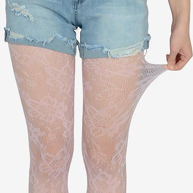 Women's 2-Pair Floral Lace Pattern Sheer Tights with Stretch Fit Suitable
