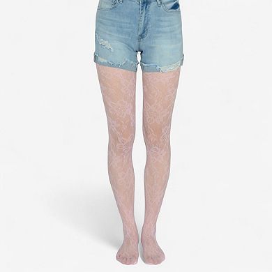 Women's 2-Pair Floral Lace Pattern Sheer Tights with Stretch Fit Suitable