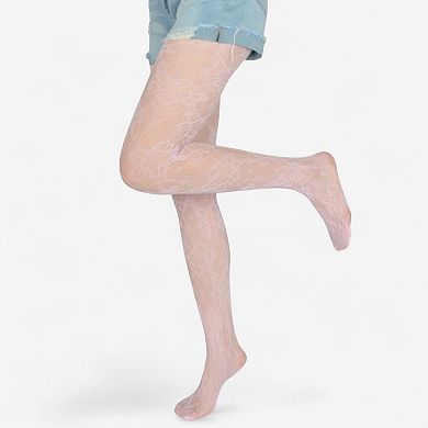 Women's 2-Pair Floral Lace Pattern Sheer Tights with Stretch Fit Suitable